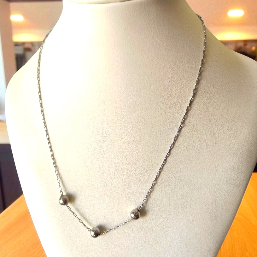 Van Dell Minimalist Sterling Silver Bead & Chain Station Choker Necklace